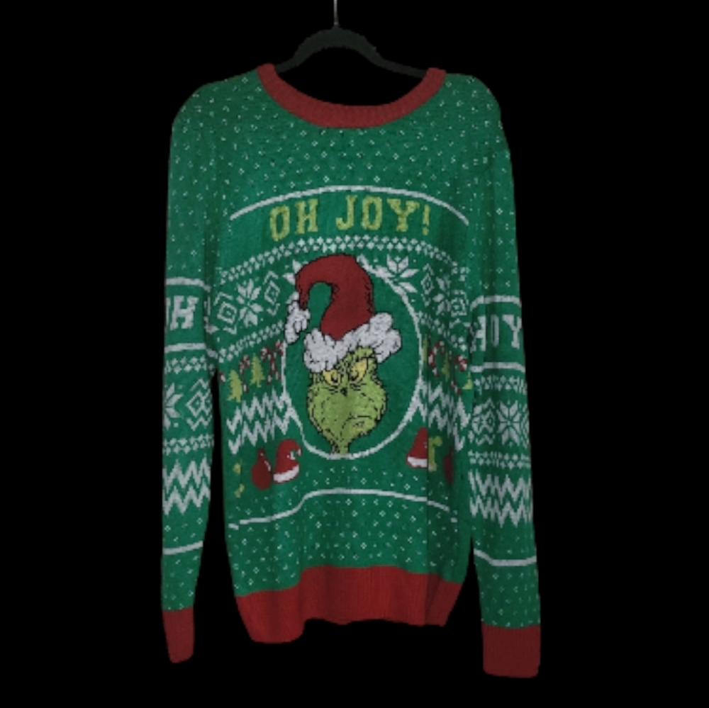 Grinch Ugly Christmas Sweater Adults Xxl Green Graphic Aztec Knit Pullover